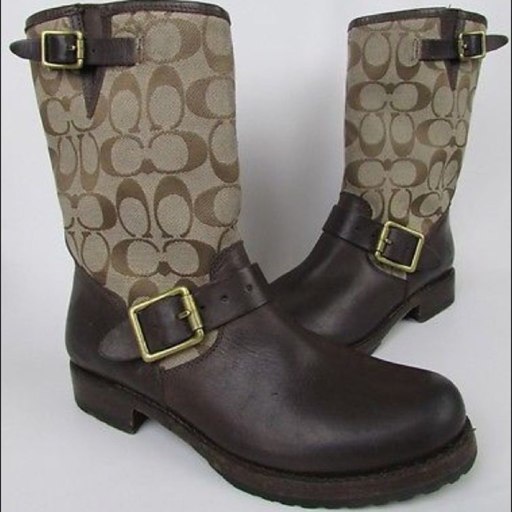 Coach x Frye boots, leather/canvas
